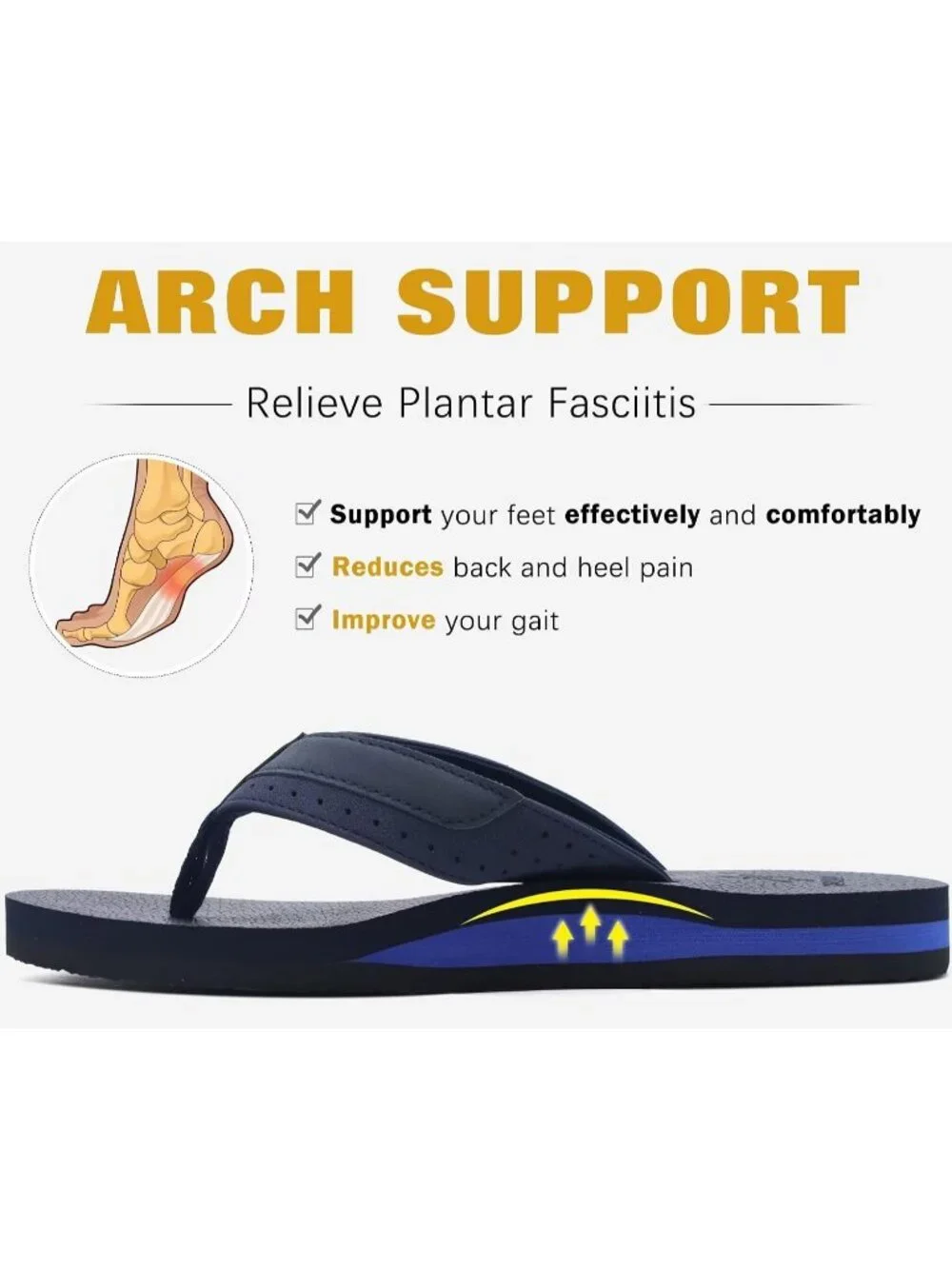 Men's Blue Yoga Mat Leather Flip Flops Slip On Indoor Outdoor Sandal Slipper